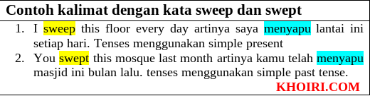 contoh kalimat sweep swept di bahasa inggris