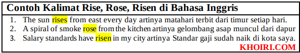 contoh kalimat dengan kata rise, rose, risen di bahasa Inggris