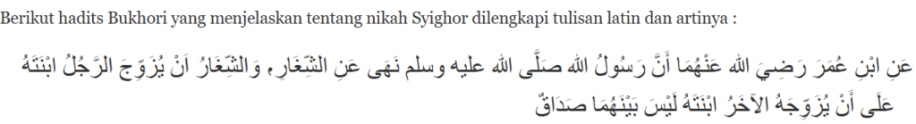Hadits Bukhori Tentang Nikah Syighor dilengkapi Tulisan Latin dan Artinya