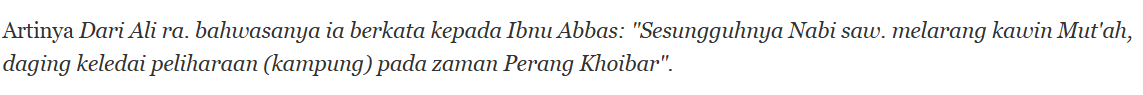 Hadits Bukhori tentang Larangan Nikah Kontrak atau Mut'ah, dilengkapi Tulisan Latin dan Artinya