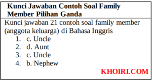 kunci jawaban contoh soal family member pilihan ganda