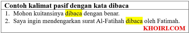 contoh kalimat pasif dengan kata dibaca
