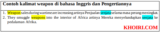contoh kalimat weapon di bahasa inggris dan pengertiannya