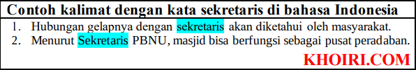 contoh kalimat dengan kata sekretaris di bahasa indonesia dan pengertiannya