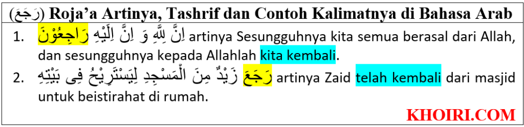 (رجع) roja'a artinya dan contoh kalimatnya di bahasa arab