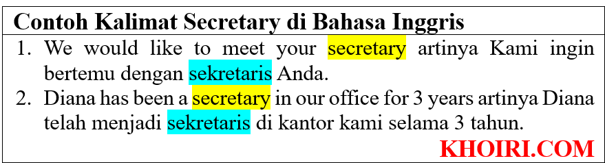 21 contoh kalimat secretary di bahasa inggris dan pengertiannya