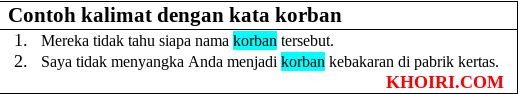 contoh kalimat dengan kata korban di bahasa indonesia dan pengertiannya