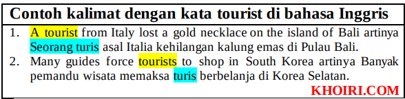 contoh kalimat dengan kata tourist di bahasa inggris