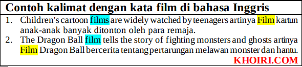 contoh kalimat dengan kata film di bahasa inggris