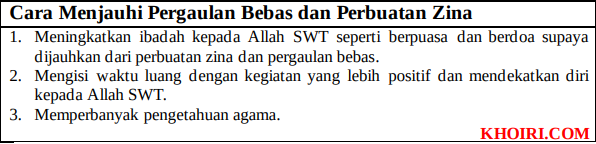 sebutkan 5 cara menjauhi pergaulan bebas dan perbuatan zina