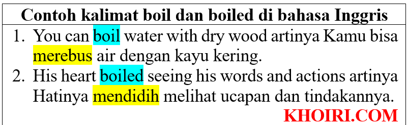 contoh kalimat dengan kata boil dan boiled di bahasa inggris