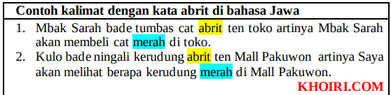 abrit artinya dan contoh kalimatnya di bahasa Jawa