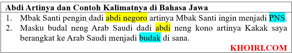 abdi artinya dan contoh kalimatnya di bahasa Jawa