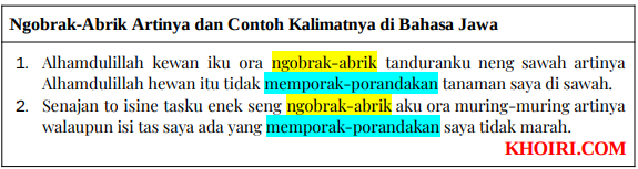 ngobrak-abrik artinya dan contoh kalimatnya di bahasa Jawa