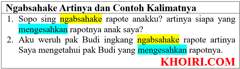 ngabsahake artinya dan contoh kalimatnya di bahasa Jawa