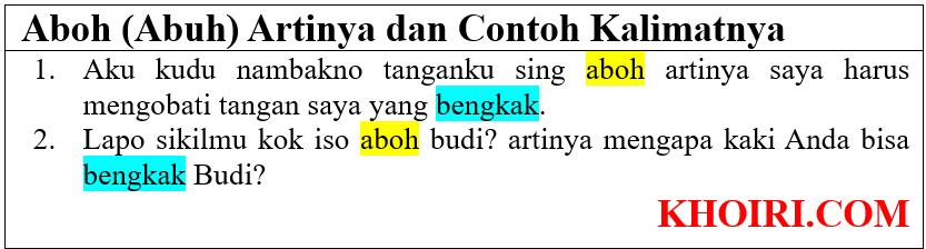 aboh artinya dan contoh kalimatnya di bahasa Jawa