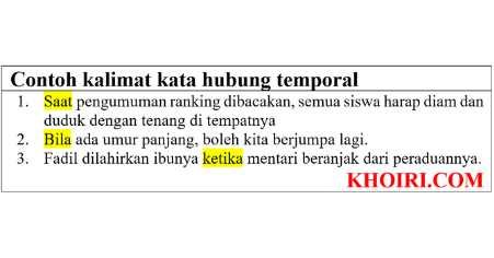 contoh kalimat dengan kata hubung temporal, ciri-ciri dan pengertiannya