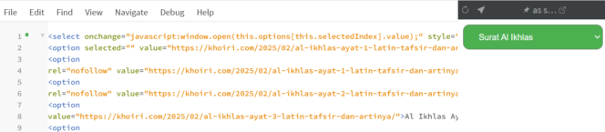 
Kode Script Dropdown Select Surat Al Ikhlas
