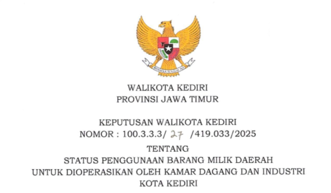 
SK PJ Walikota Kediri tentang status penggunaan barang milik daerah