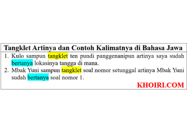 Tangklet artinya dan contoh kalimatnya di bahasa Jawa