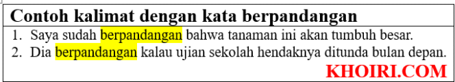 
20 Contoh kalimat dengan kata berpandangan