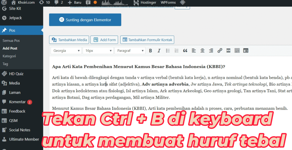 cara membuat huruf tebal di wordpress