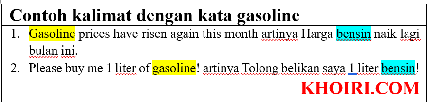 contoh kalimat dengan kata gasoline