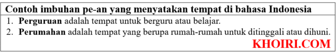 
Contoh kalimat imbuhan pe-an yang menyatakan tempat