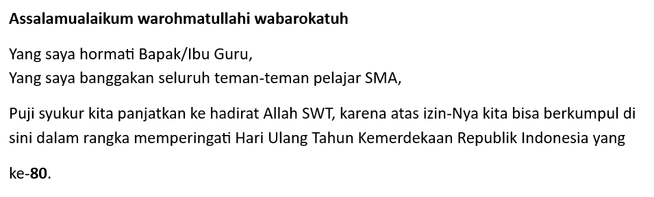 Contoh pidato HUT RI ke-80 untuk pelajar SMA