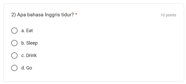 contoh soal kuis kosakata bahasa Inggris pilihan ganda