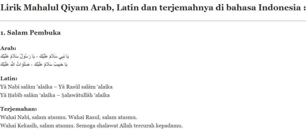 Lirik Mahalul Qiyam Arab, Latin dan Indonesia