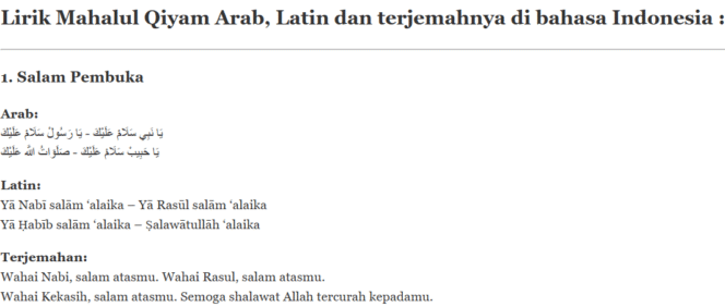 
Lirik Mahalul Qiyam Arab, Latin dan Indonesia