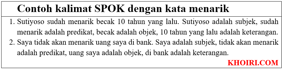 10 Contoh kalimat SPOK dengan kata menarik