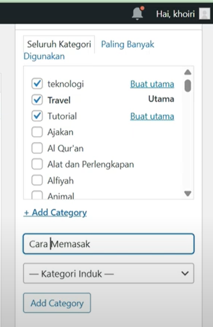 Cara menambahkan kategori dan tag di postingan WordPress