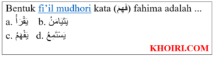 Bentuk fi’il mudhori kata (فَهِمَ) fahima adalah ...