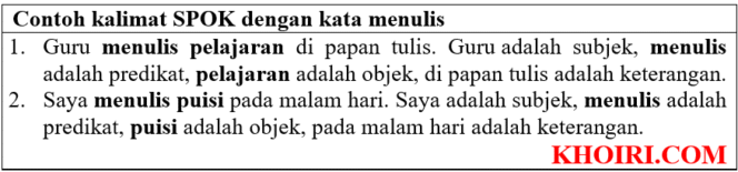 
10 Contoh kalimat SPOK dengan kata menulis