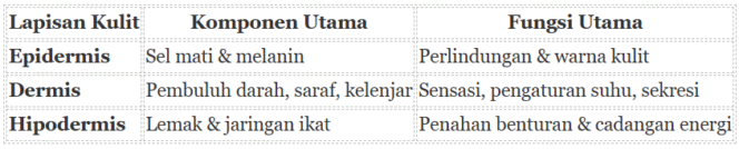 
Fungsi bagian-bagian kulit manusia dan penjelasannya