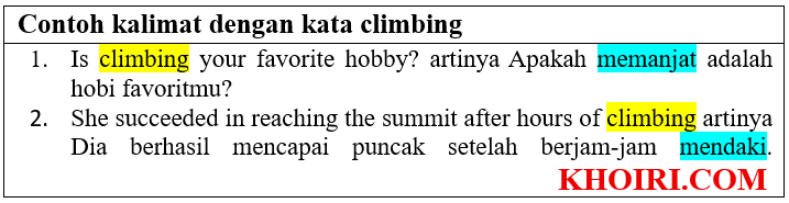 25 Contoh kalimat dengan kata climbing