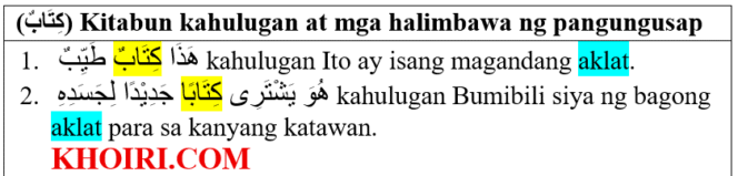 
(كِتَابٌ) Kitabun kahulugan, tasrif, at mga halimbawa ng pangungusap