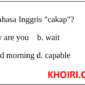Apa bahasa Inggris "cakap"? a. How are you b. wait c. Good morning d. capable