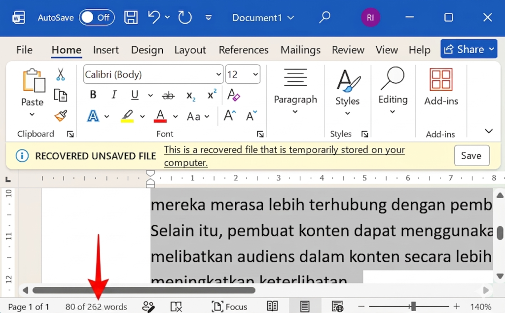 Cara mengetahui jumlah kata pada artikel di Microsoft Word
