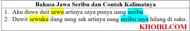 
Bahasa Jawa seribu dan contoh kalimatnya