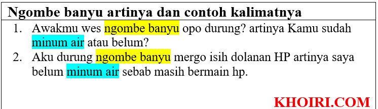 Ngombe banyu artinya dan contoh kalimatnya