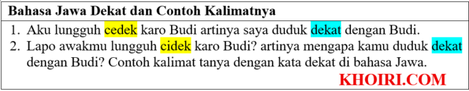 
Bahasa Jawa Dekat dan Contoh Kalimatnya