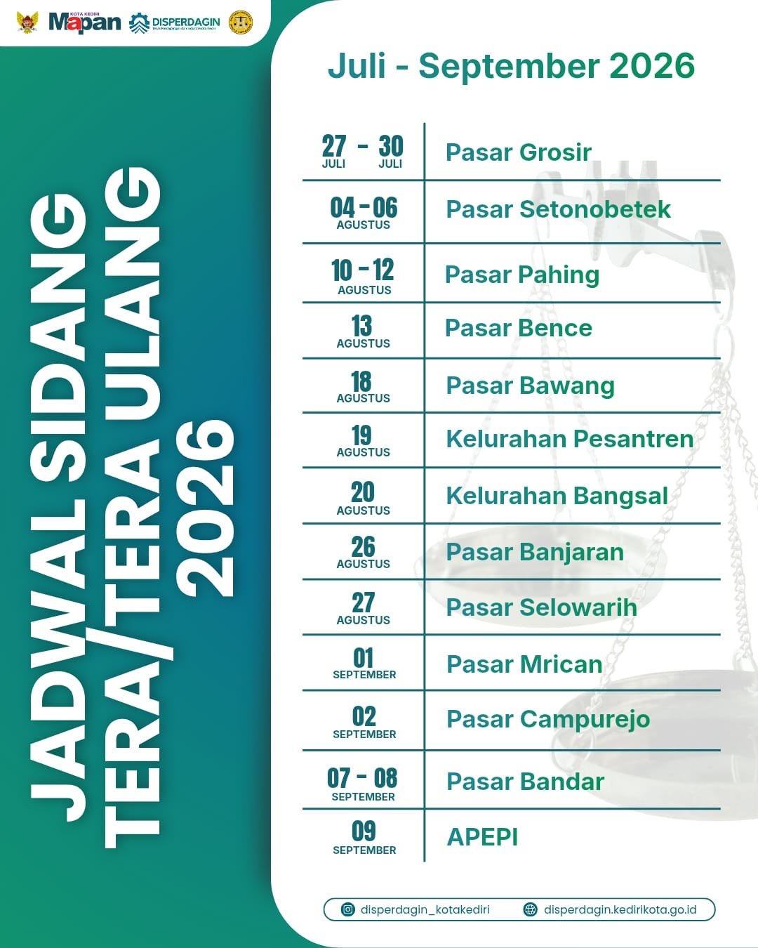 Jadwal sidang tera di kota Kediri 2026