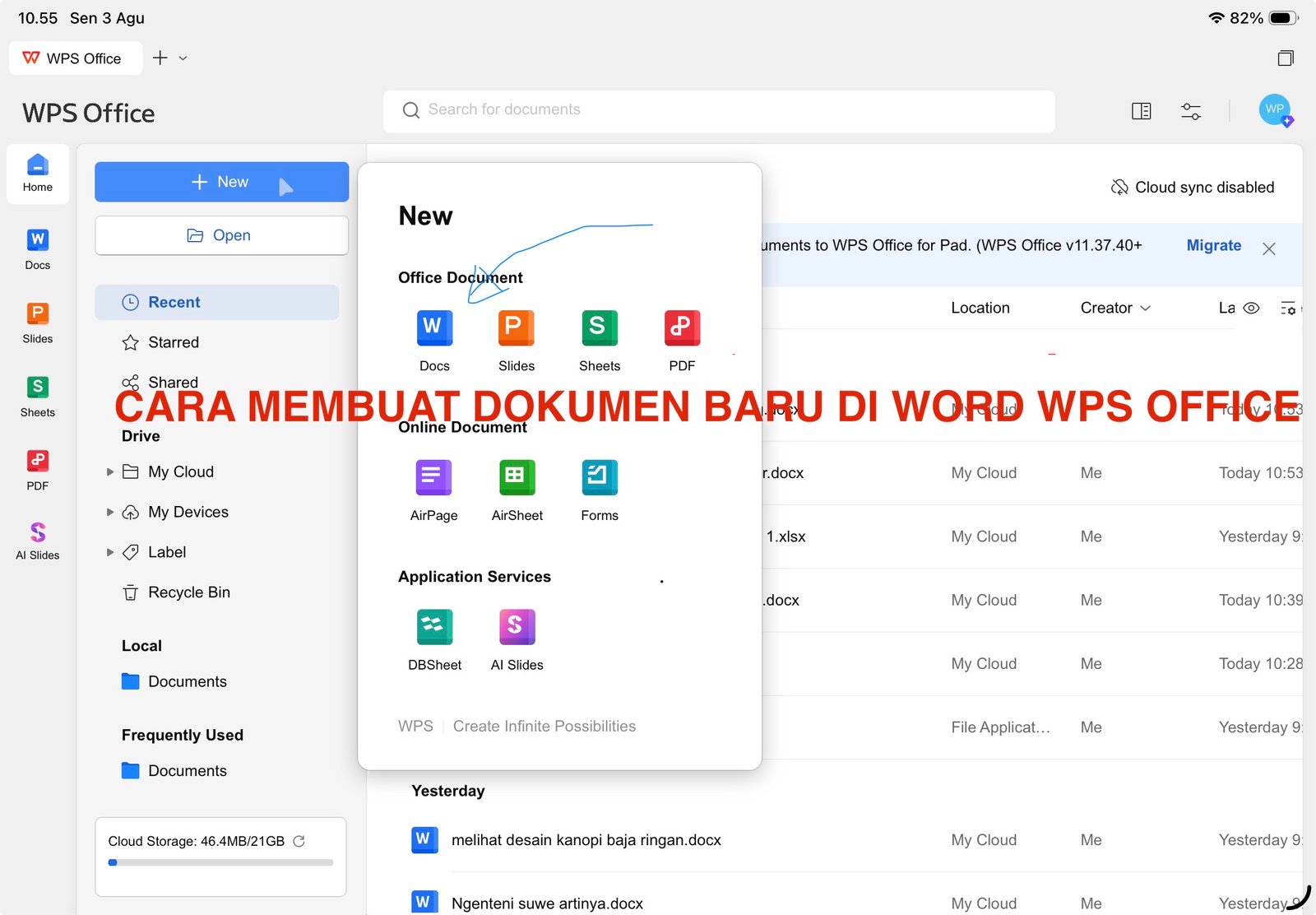 Cara membuat dokumen baru di word WPS Office