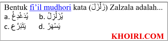 Bentuk fi’il mudhori kata (زَلْزَلَ) Zalzala adalah...