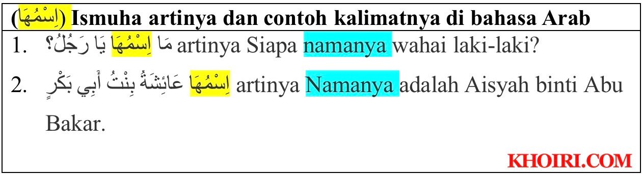Ismuha artinya dan contoh kalimatnya di bahasa Arab