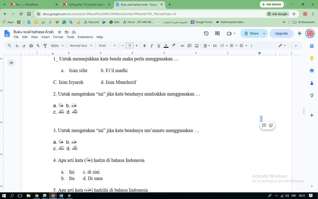 contoh soal isim isyaroh ahdza dan hadzihi