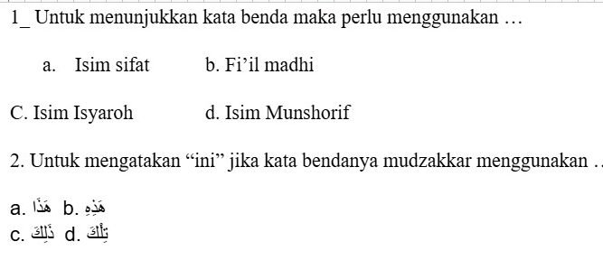 contoh soal isim isyaroh ahdza dan hadzihi